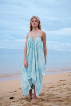 Load image into Gallery viewer, Versatile Seraphina Sky Blue Kaftan Dress shown as a chic halter with delicate fabric. Sustainable beachwear for women handmade in Bali for stylish women in Dubai
