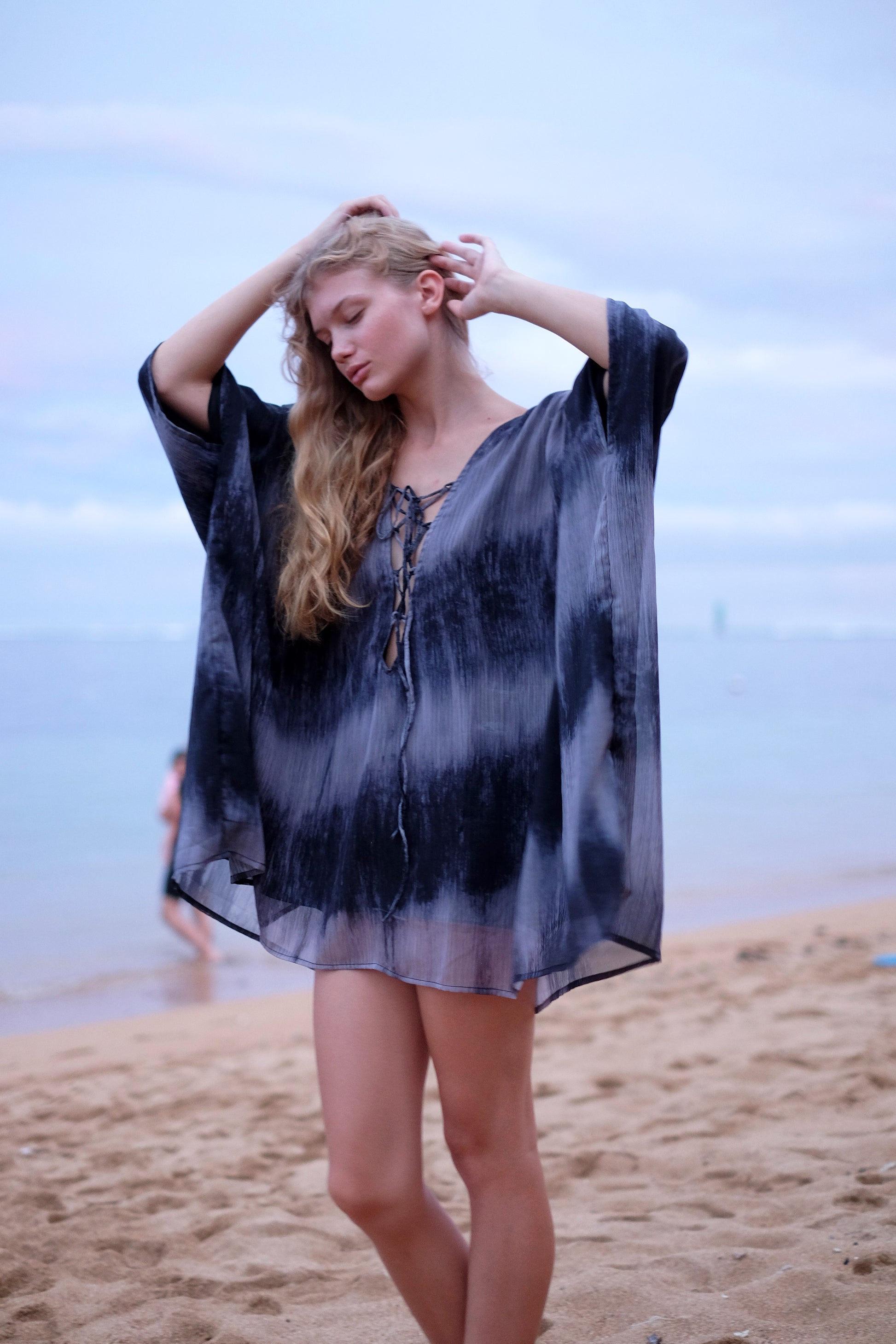 Shop Women's Beach Kaftans in Dubai | Seraphina Navy Blue Kaftan Dress vin + min Shop Women's Beach Kaftans in Dubai | Seraphina Navy Blue Kaftan Dress vin + min