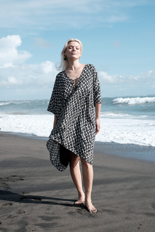 seraphina black white kaftan dress chiffon abstract animal print dubai beach cover up