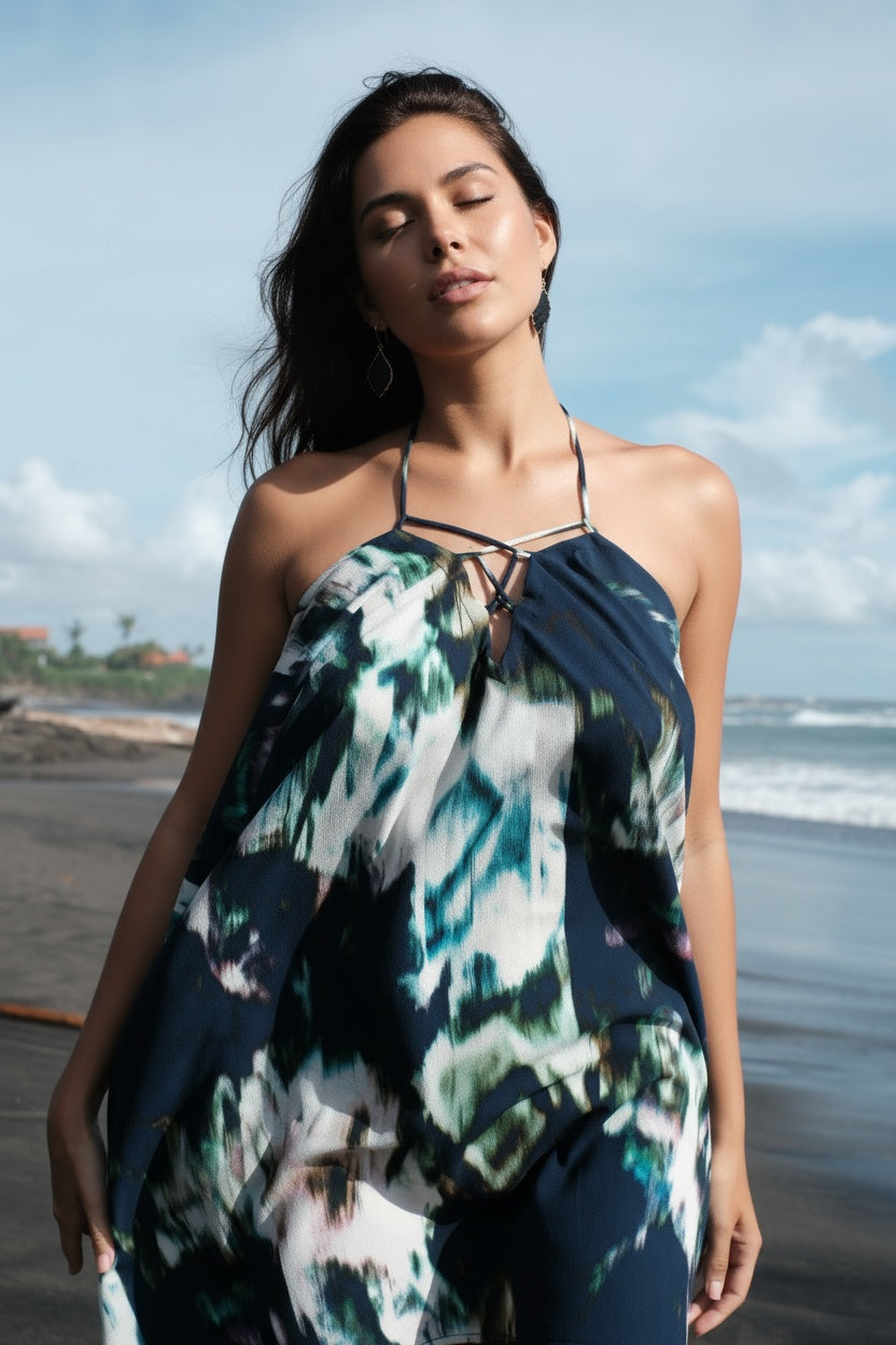 Navy halter beach dress for women in dubai