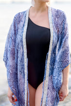 Load image into Gallery viewer, Xandra luxury beach kaftan in blue snake print crepe chiffon for stylish women in Dubai and Dubai holidays