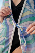 Load image into Gallery viewer, Pucci inspired geometric print women&#39;s beach kaftan with hand-sewn bead detailing at the neckline, sustainable beach fashion in Dubai
