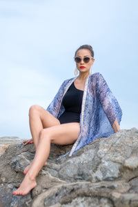 Xandra blue snake print crepe chiffon flowy kaftan for dubai holidays