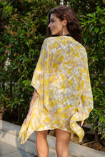 Load image into Gallery viewer, Elegant chiffon beach cover-up kaftan featuring a soft textured finish and sparkling rhinestone details for a glamorous beachwear look.
