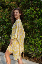 Load image into Gallery viewer, The Aurelia women&#39;s beach kaftan in a flowy chiffon blend with a rhinestone-adorned neckline, perfect for Dubai beach days and resort evenings. Sustainable beachwear from Bali.
