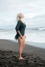 Load image into Gallery viewer, luxury beach kaftan top by vin and min, the ilya dark green indian inspired vneck kaftan