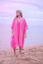 Load image into Gallery viewer, Seraphina v-neck kaftan with neck ties in a hot pink ombre chiffon, handmade in Bali for women in Dubai