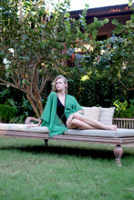 Load image into Gallery viewer, Handcrafted, sustainable resort wear from Bali - the Dione green beach kaftan perfect for Dubai beach vacations
