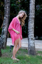 Load image into Gallery viewer, Elegant Watermelon Pink Ophelie Kaftan, Handmade Bead Detail for Dubai Vacation