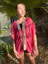 Load image into Gallery viewer, Stylish girls&#39; beach kaftan in watermelon pink with gold saree trim from vin and min, sustainable resort wear brand made in Bali for sale online in Dubai
