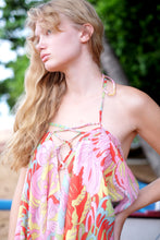 Load image into Gallery viewer, Floral chiffon Seraphina kaftan dress for women styled as a halter dress, a chic and elegant option for Dubai outings and other luxurious beach adventures