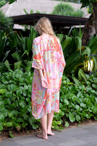 Versatile Seraphina floral kaftan dress with luxurious chiffon fabric and adjustable ties
