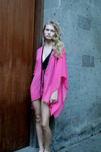 Load image into Gallery viewer, Stylish pink chiffon swim cover-up for poolside and beachside glamour, sustainable beachwear from Bali for women looking for unique beachwear in Dubai
