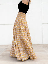 Load image into Gallery viewer, Gaia Block Print Skirt for Women, Mustard Yellow with Artisan Nature Print, Comfortable Elastic Waistband, Sustainable Fashion