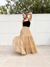 Load image into Gallery viewer, Gaia Block Print Skirt in Mustard Yellow Nature-Inspired Motif, Handmade in India with Eco-Friendly Plant-Based Dyes