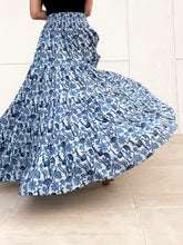Load image into Gallery viewer, Gaia artisan-made blue floral maxi skirt, hand-stamped block print, sustainable fashion for Dubai