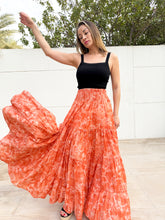 Load image into Gallery viewer, Gaia handcrafted orange floral cotton maxi skirt breathable slow fashion Dubai