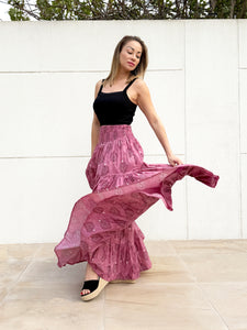 Gaia sustainable purple floral maxi skirt for women, handmade for resort wear Dubai