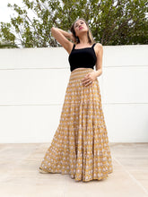 Load image into Gallery viewer, Nature-Inspired Gaia Block Print Skirt in Mustard Yellow, Handcrafted in India with Plant-Based Dyes, Ideal for Dubai Beachwear &amp; Resort Fashion