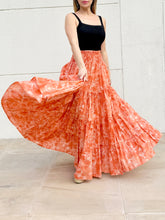 Load image into Gallery viewer, Gaia orange floral artisan block print maxi skirt for women handmade from sustainably from cotton &amp; plant-dyes