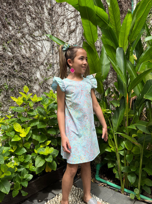 Handmade Tallulah kids batik ruffle sleeve sundress made in Bali – sustainable fashion in Dubai