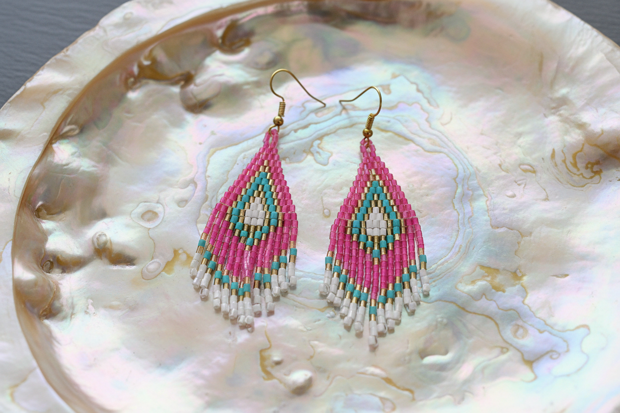 Sakari Pink Handmade Beaded Earrings - Mini Size