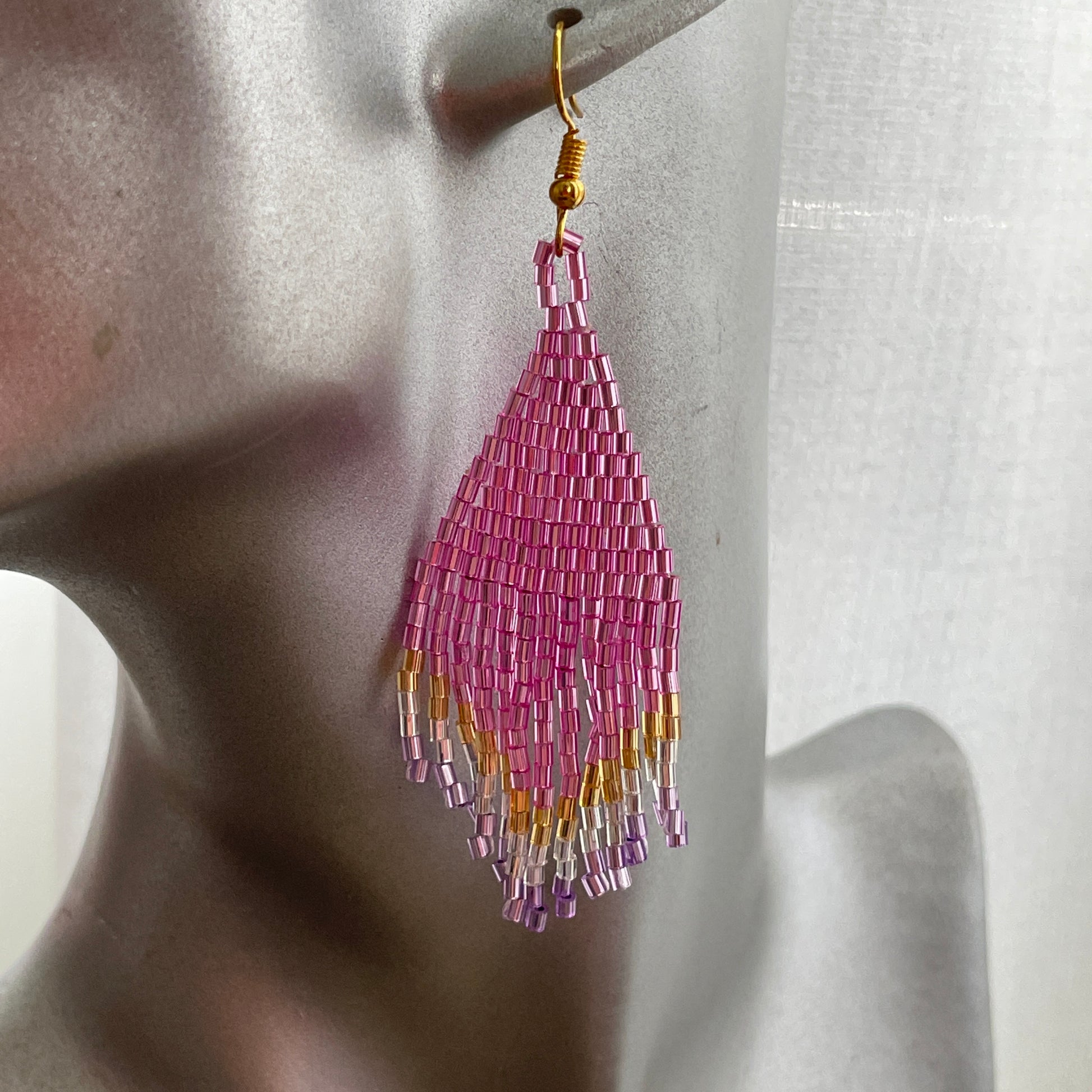 Bali artisan purple and gold statement earrings, handcrafted beaded earrings for UAE fashionistas

