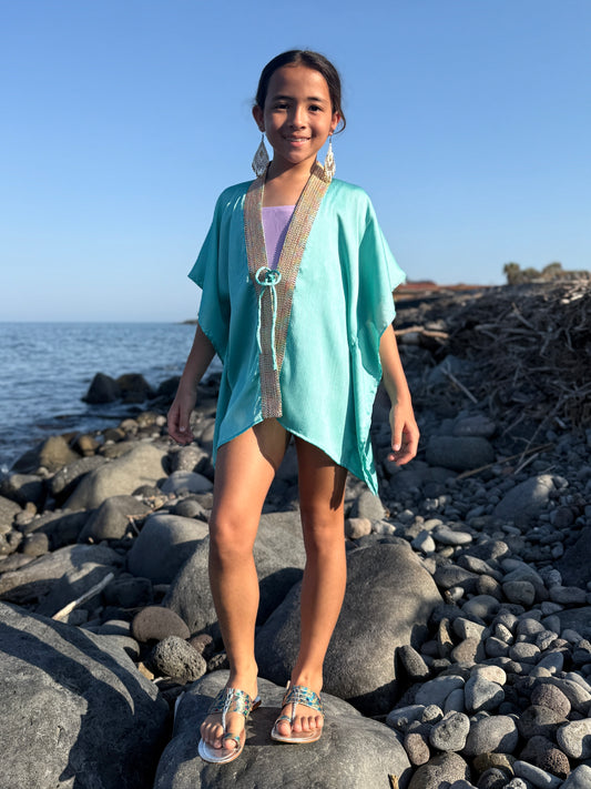 Lara girls mint beach kaftan cover-up chiffon sustainable resort wear Dubai