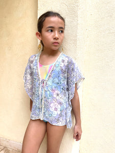 Kids floral chiffon kaftan cover up for beach days or resort stays – slow fashion and stylish beachwear for girls in Dubai
