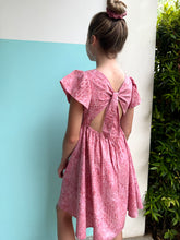 Load image into Gallery viewer, Artisan-made Ivy pink floral batik sundress for girls, ethically crafted from traditional hand-stamped batik cotton
