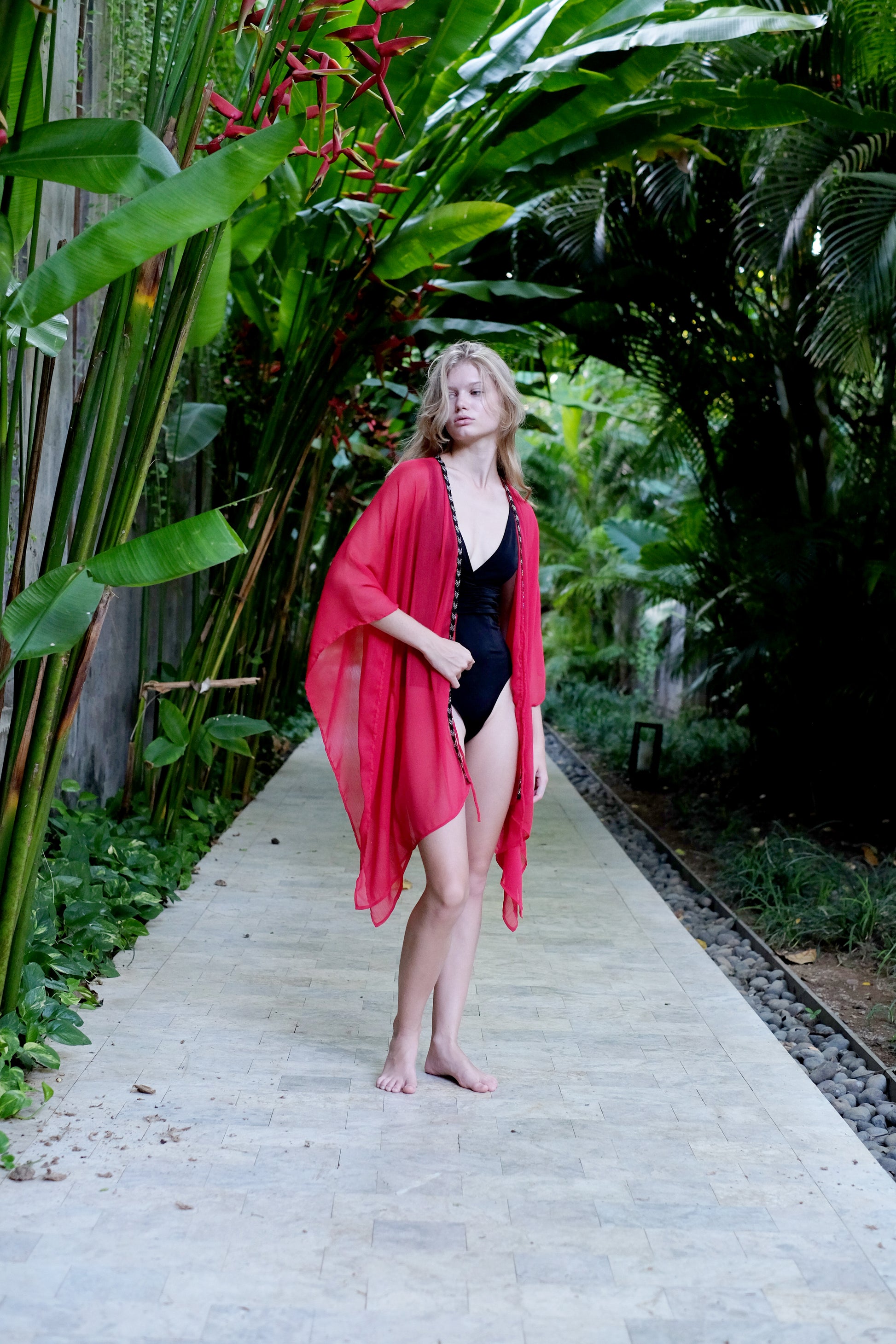 Sustainable red beach kaftan with shimmering silver and black beads for women looking for best beach kaftans online in Dubai
