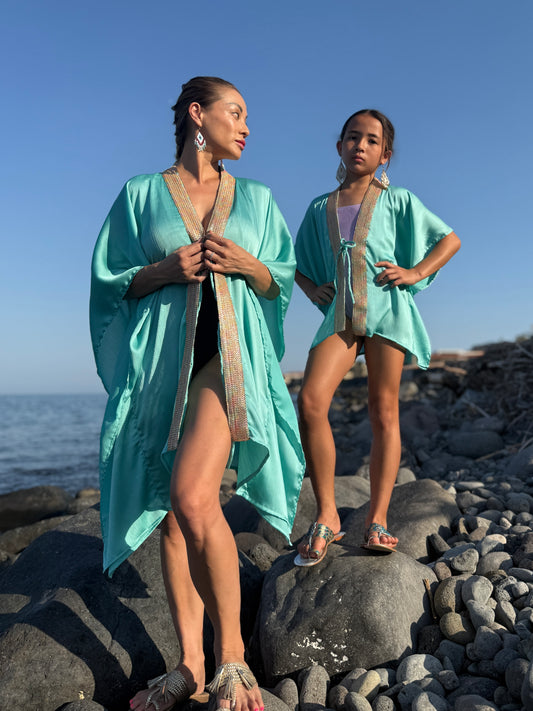 Lara chiffon girls beach kaftan mint Mommy and Me matching beach cover-up in Dubai
