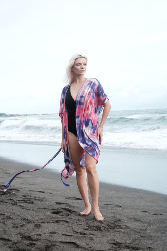 Elea multiway kimono kaftan in Pink Amethyst – handcrafted beachwear for women in Dubai
