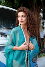 Load image into Gallery viewer, Ophelie green beach cover-up with hand-sewn beads for Dubai vacations and beach holidays

