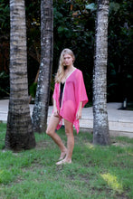 Load image into Gallery viewer, Ophelie Watermelon Pink Crepe Chiffon Beach Cover-Up with Bead Details, Perfect for Dubai