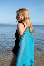 Load image into Gallery viewer, Exclusive handcrafted teal beach kaftan for women, perfect for resorts in Dubai and beyond
