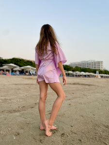 Hand-beaded neckline lilac kaftan for girls – beach and resort wear for girls in dubai