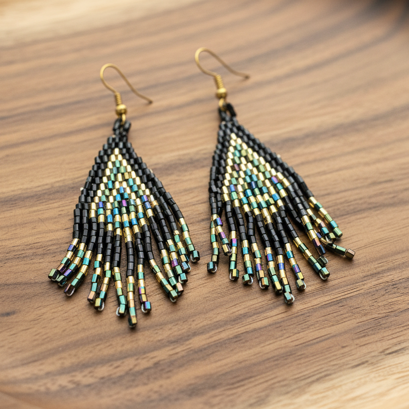 sakari black boho glam handmade earrings from bali for women in Dubai
