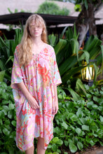 Load image into Gallery viewer, Seraphina floral chiffon kaftan dress in vibrant hues, perfect for beach days in Dubai