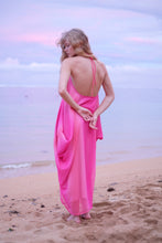 Load image into Gallery viewer, Back view of Seraphina kaftan dress worn as a halter maxi, sustainably made in Bali for fashionable women in Dubai