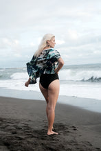 Load image into Gallery viewer, Navy chiffon resortwear top with white bead trim handmade in Bali for women in Dubai