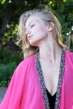 Load image into Gallery viewer, Luxury Crepe Chiffon Kaftan with Beaded Neckline Trim, sustainably made in Bali for women looking for best beach kaftans in dubai
