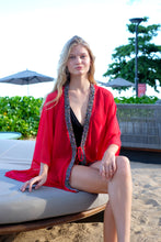 Load image into Gallery viewer, Sofi red chiffon beach cover-up, lightweight and flowy resort beach kaftan for days and nights out in Dubai and beyond
