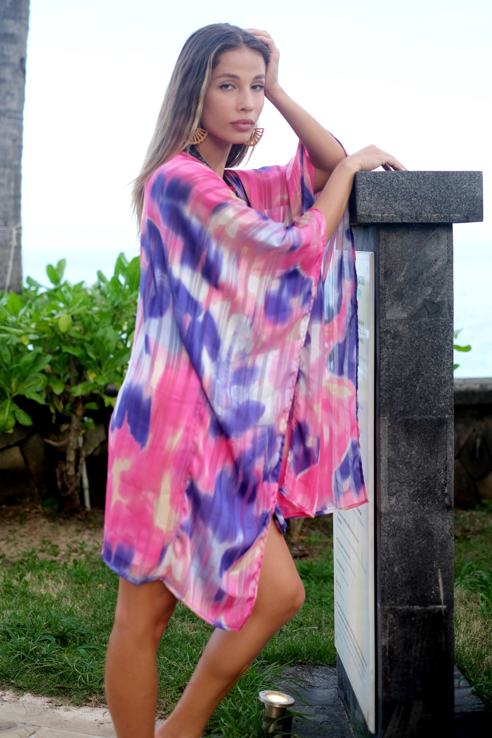 elegant pink amethyst beach kaftan cover-up with hand-sewn details for resort & beach days in dubai

