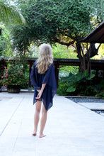 Load image into Gallery viewer, Sustainable Luxury Navy Kaftan Made in Bali for women in Dubai who love unique beach fashion