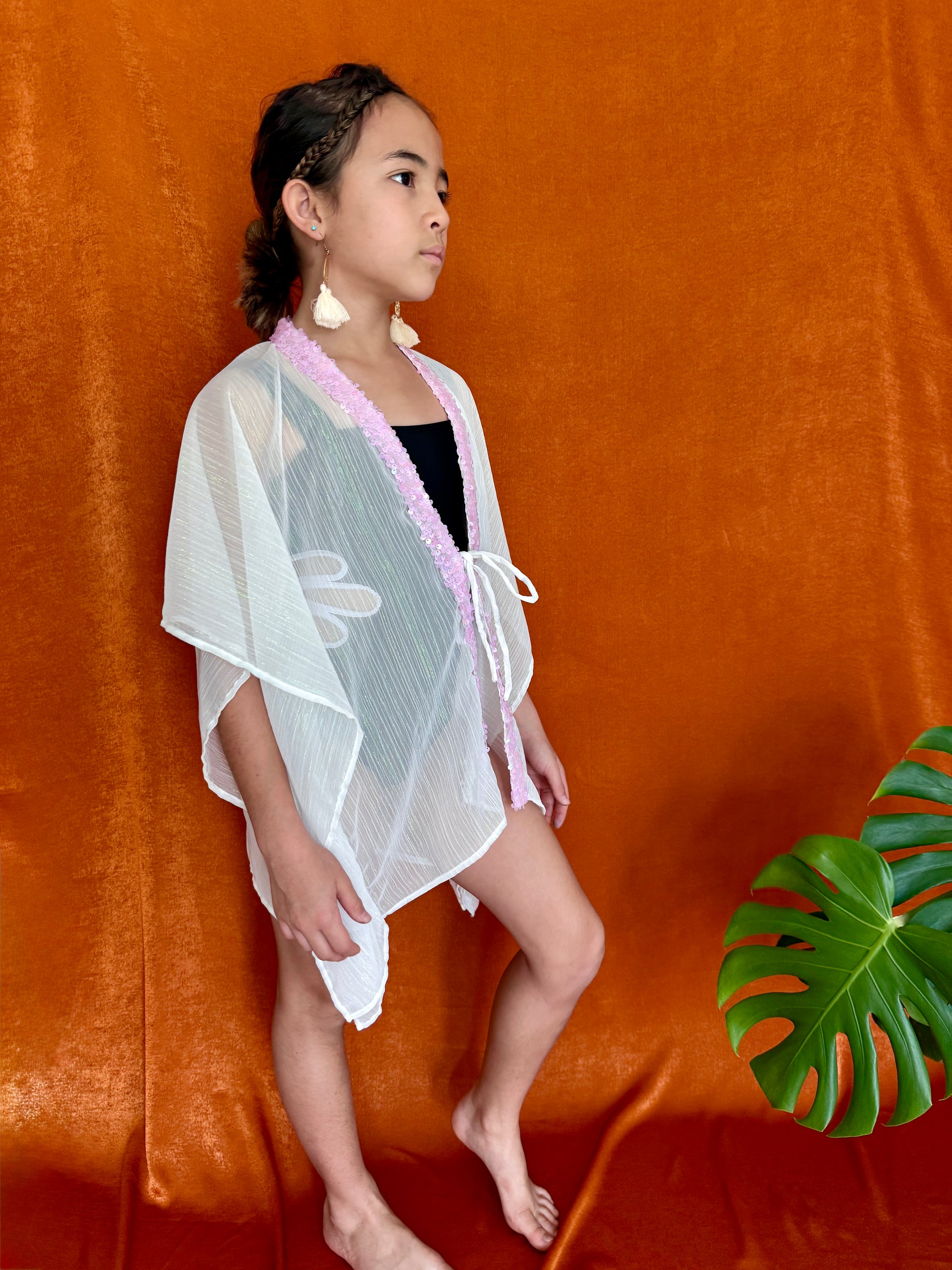Breathable chiffon girls beach kaftan with a relaxed fit and sparkling neckline, beachwear in Dubai
