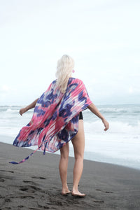 Sustainable beach cover-up for women in ombré chiffon with rose gold bead neckline, for sale in Dubai

