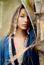 Load image into Gallery viewer, Luxurious teal crepe chiffon beach kaftan cover up for chic beach style, for women looking where to buy beach kaftans in Dubai