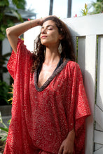 Load image into Gallery viewer, Sustainable Bali-made kaftan with silver bead neckline – shop beach kaftans for women online in Dubai
