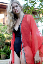 Load image into Gallery viewer, Handmade in bali women&#39;s luxury beach kaftan with artisanal beaded embellishment, for women in Dubai looking for special beach kaftan designs